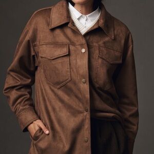 NWT Anthropologie Pilcro Tillie Relaxed Faux-Suede Shacket in Cognac